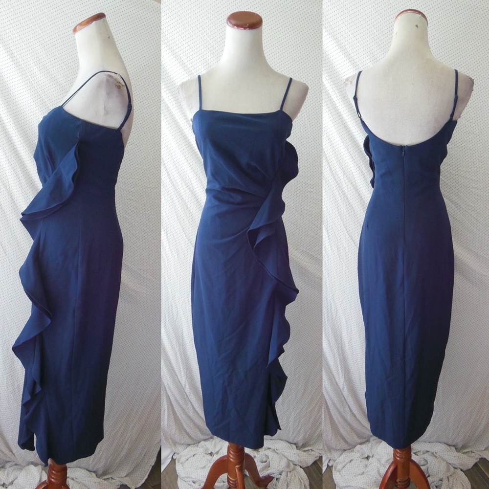 NEW BARDOT Navy Rona RUFFLE Sleeveless Midi Dress - Picture 4 of 13